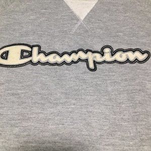 Champion Logo Sweatshirt Grey M Pullover Spell Out